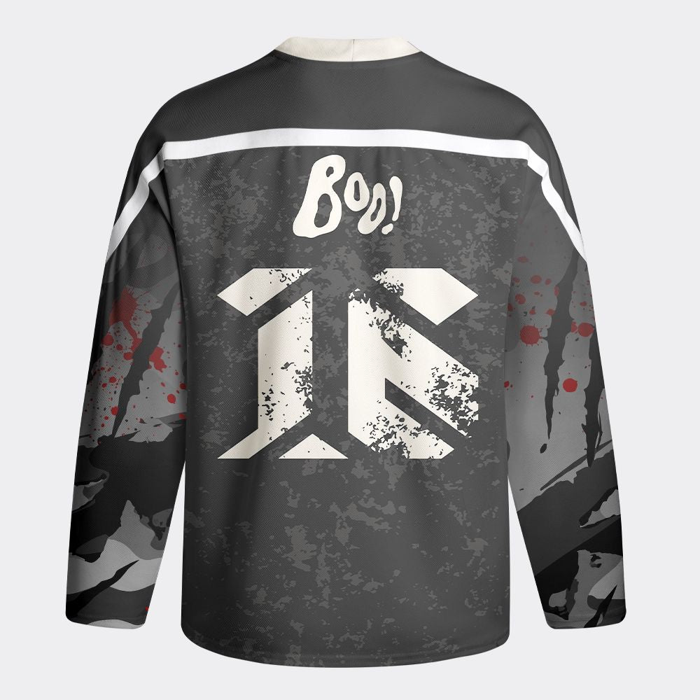 Kyoto-Lion Spooky Ghost with Knife Long-Sleeve Hockey Jersey
