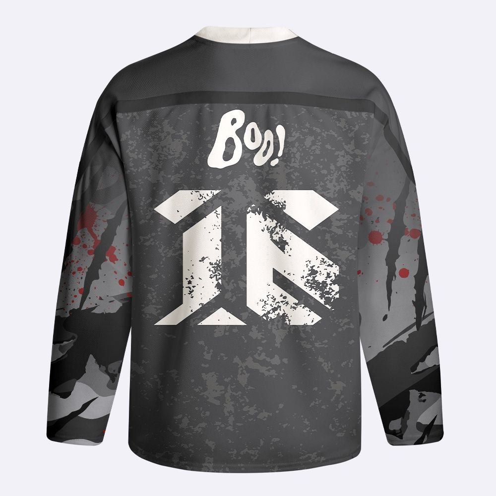 Kyoto-Lion Spooky Ghost with Knife Long-Sleeve Hockey Jersey