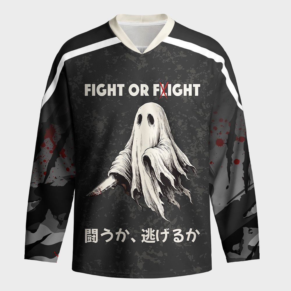 Kyoto-Lion Spooky Ghost with Knife Long-Sleeve Hockey Jersey