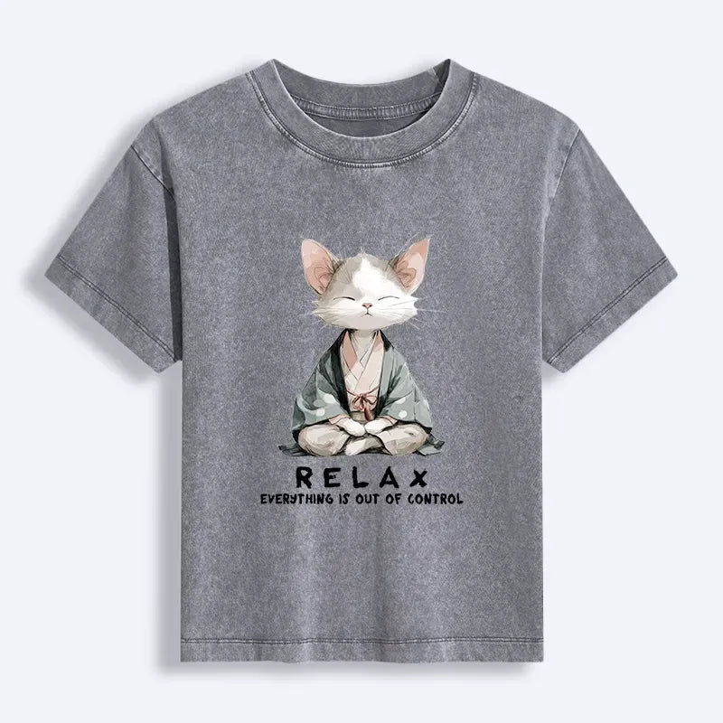 Japanese Zen Cat Washed T-shirt