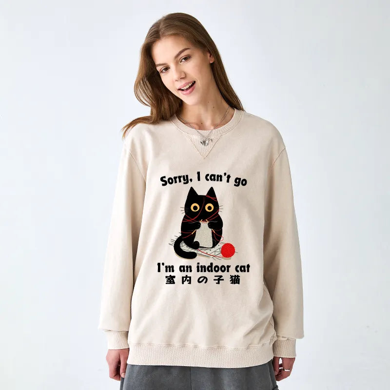 Kyoto-Lion Indoor Cat Meme Washed Terry Sweatshirt