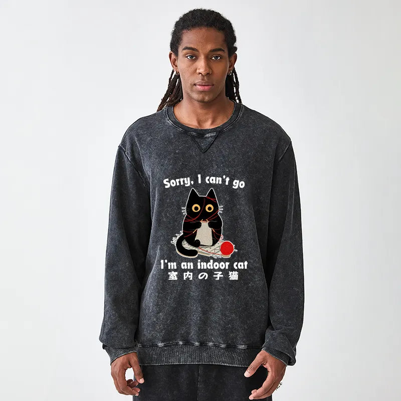 Kyoto-Lion Indoor Cat Meme Washed Terry Sweatshirt