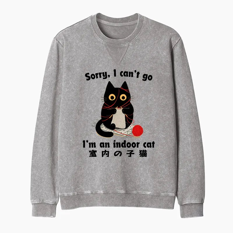 Kyoto-Lion Indoor Cat Meme Washed Terry Sweatshirt