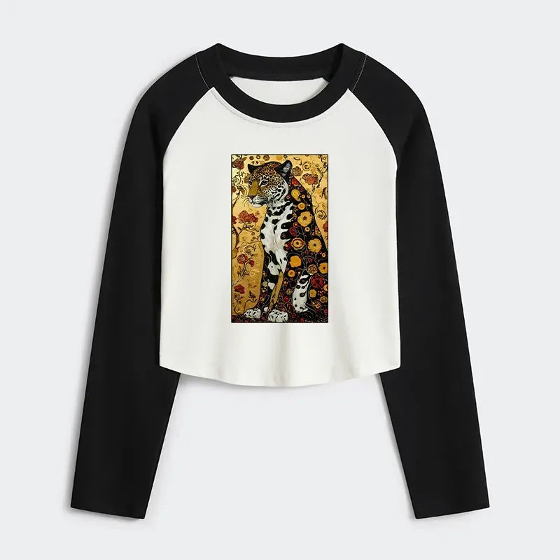 Vintage Raglan Tee with Leopard Print