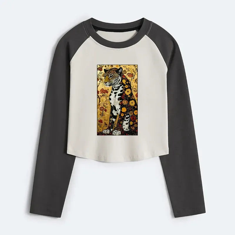 Vintage Raglan Tee with Leopard Print