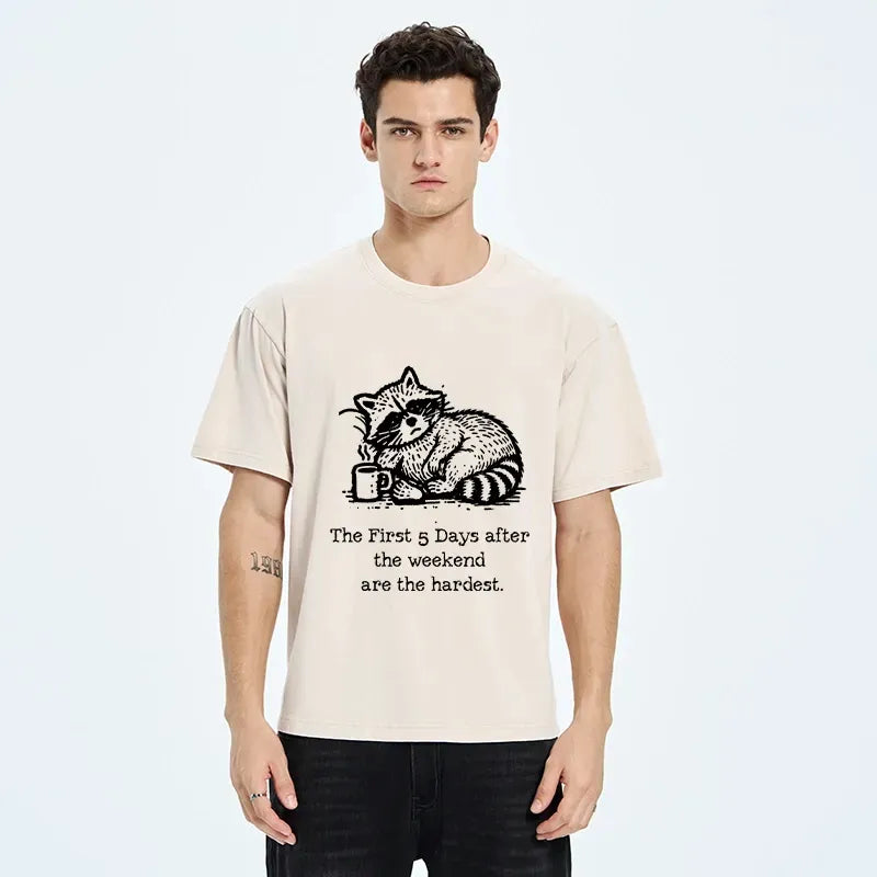 Coffee raccoon meme tee for casual streetwear