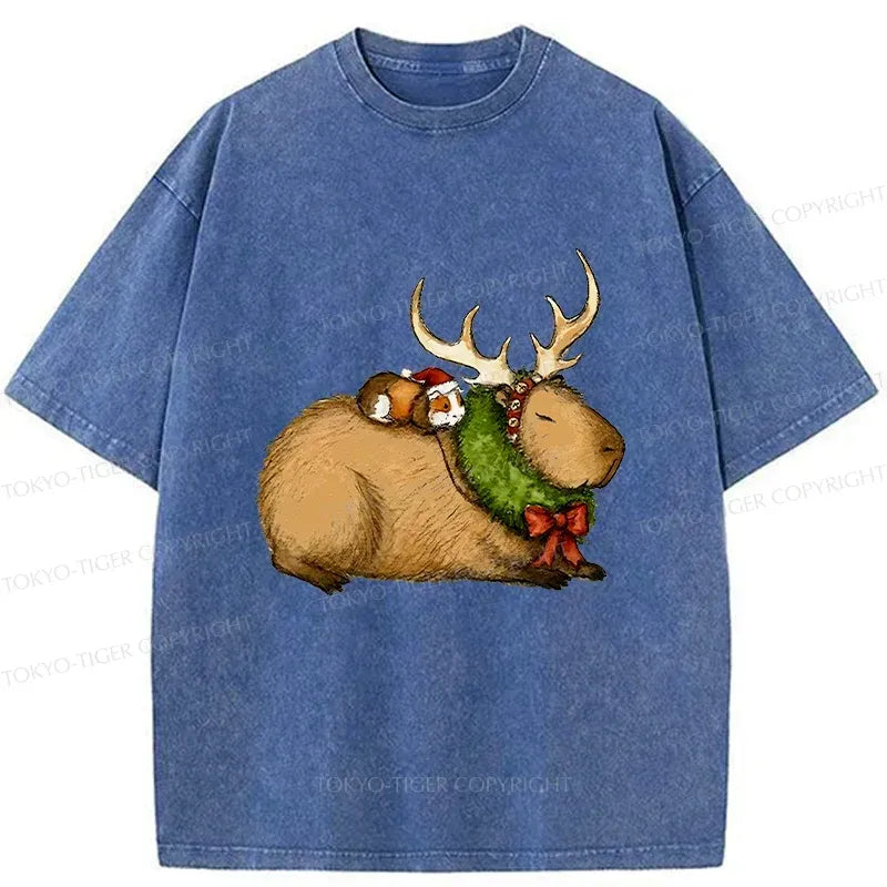 Kyoto-Lion Christmas Capybara Washed T-Shirt