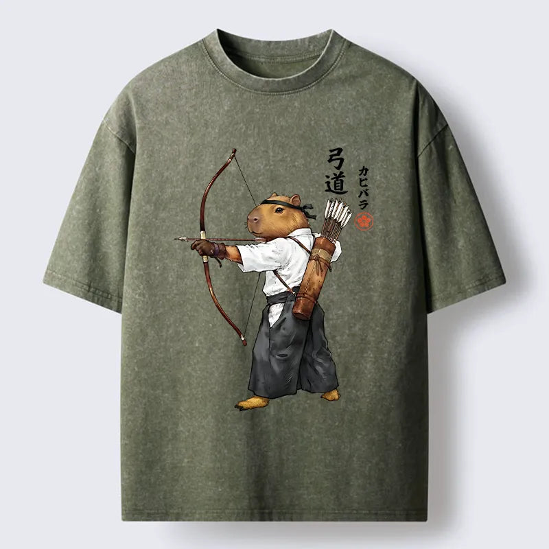 Kyoto-Lion Capybara Kyudo Meme Washed T-Shirt