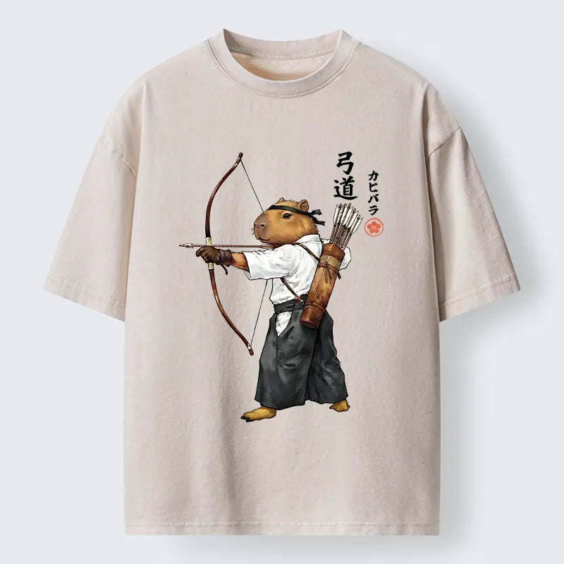 Kyoto-Lion Capybara Kyudo Meme Washed T-Shirt
