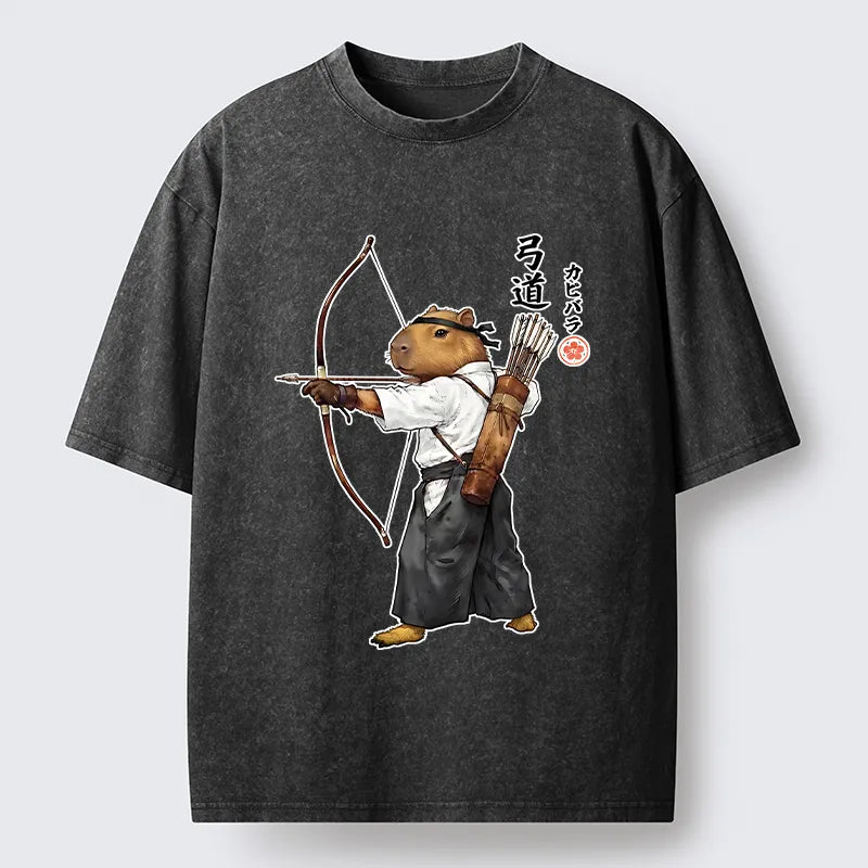 Kyoto-Lion Capybara Kyudo Meme Washed T-Shirt