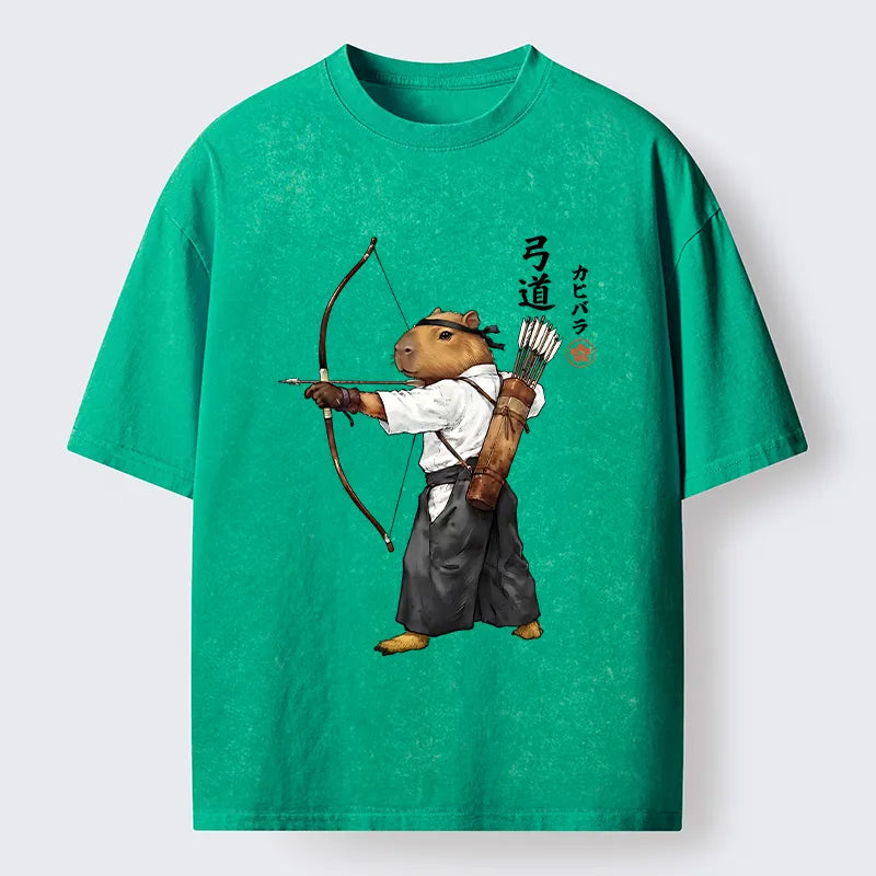 Kyoto-Lion Capybara Kyudo Meme Washed T-Shirt