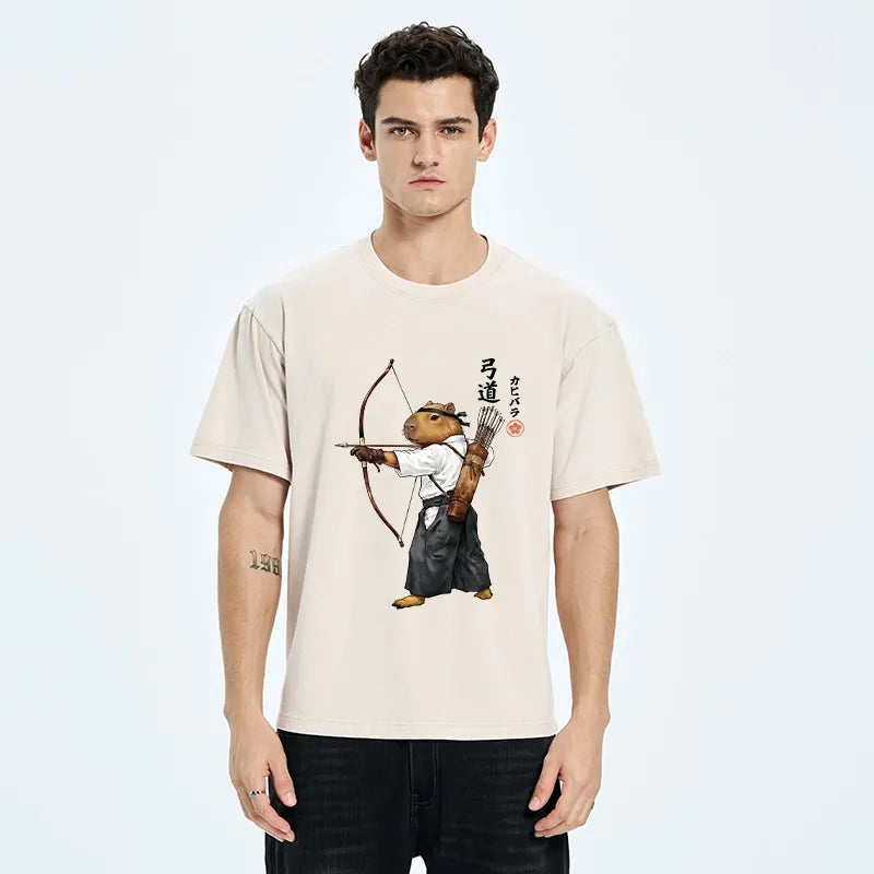 Kyoto-Lion Capybara Kyudo Meme Washed T-Shirt
