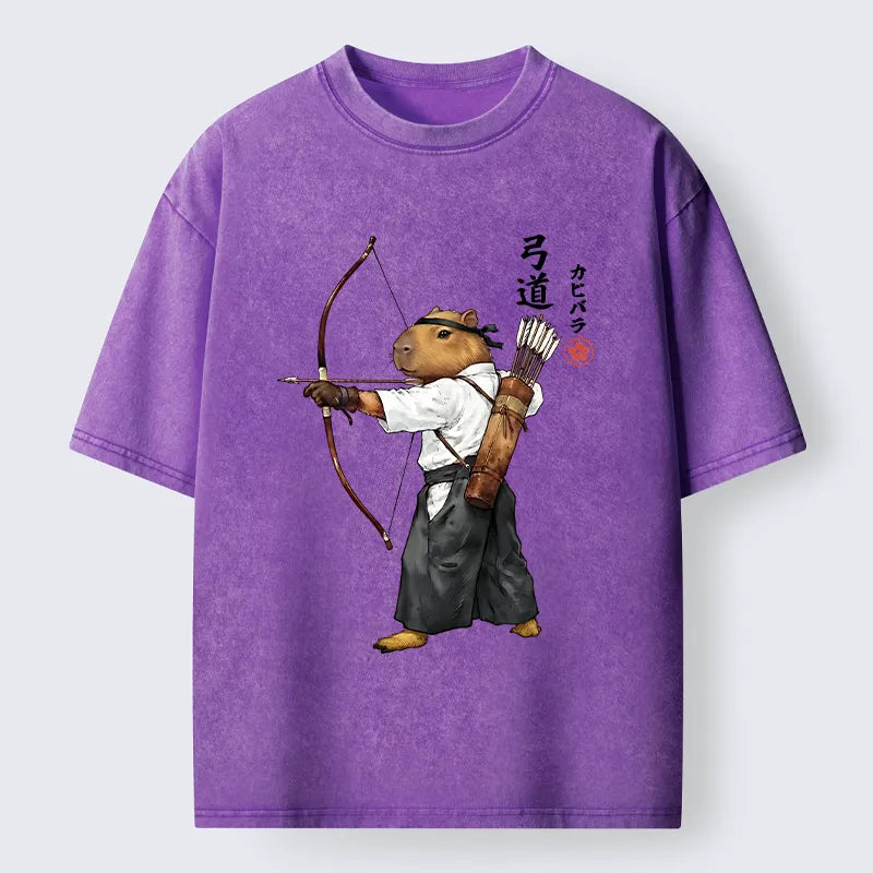 Kyoto-Lion Capybara Kyudo Meme Washed T-Shirt