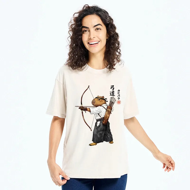 Kyoto-Lion Capybara Kyudo Meme Washed T-Shirt