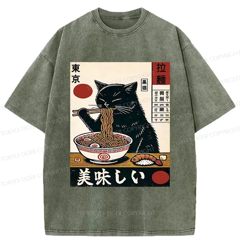 Black Cat Eating Ramen Tee