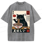 Black Cat Eating Ramen Tee