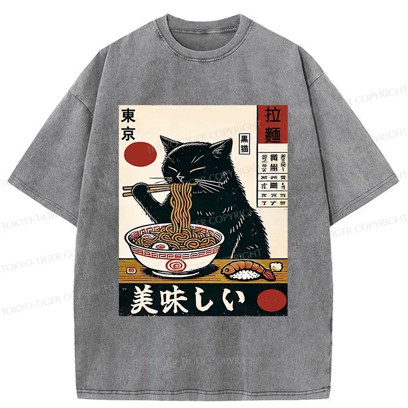 Black Cat Eating Ramen Tee