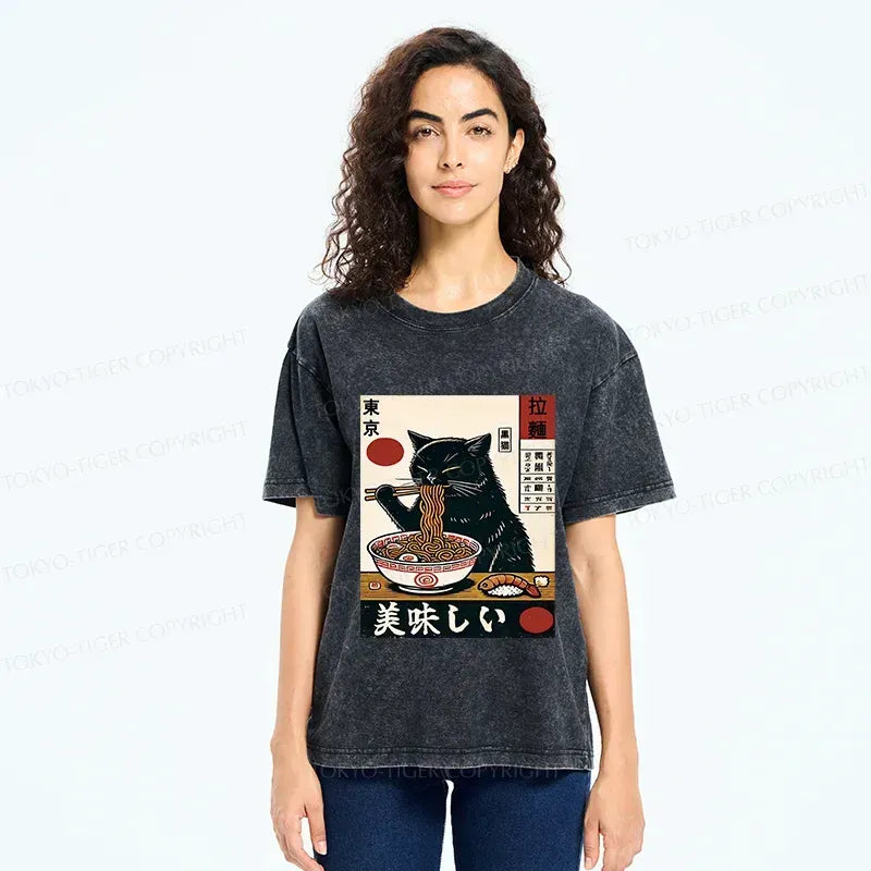 Vintage Japanese Ramen Cat T-Shirt