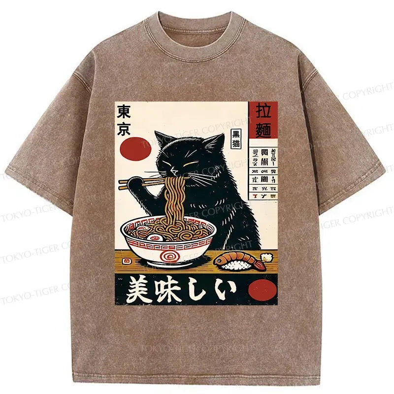 Black Cat Eating Ramen Tee