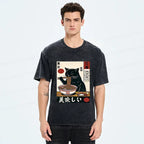 Black Cat Eating Ramen Tee