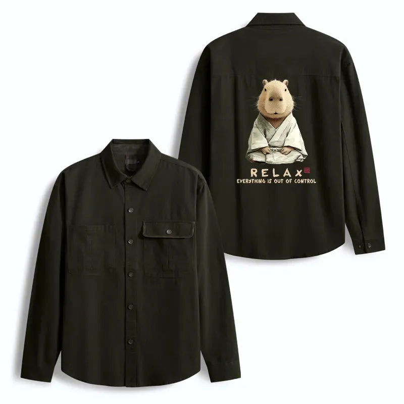 Kyoto-Lion Zen Capybara£ºRelax, it's all chaos Men's Corduroy Work Jacket