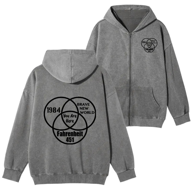 Kyoto-Lion Washed Zip Hoodie for Streetwear