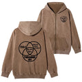 Trendy Japanese Washed Zip Hoodie for Travel