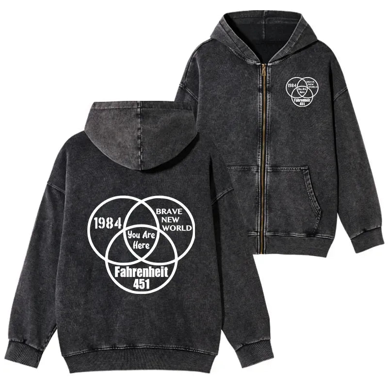 Trendy Japanese Washed Zip Hoodie for Travel