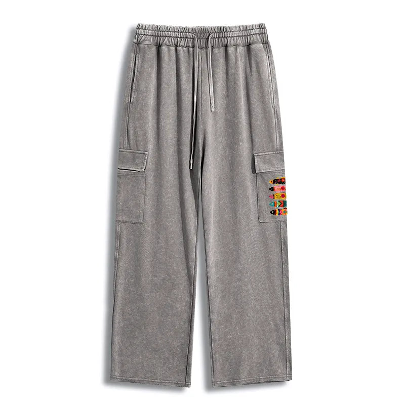 Kyoto-Lion Colorful Patterned Fish Washed Utility Sweatpants
