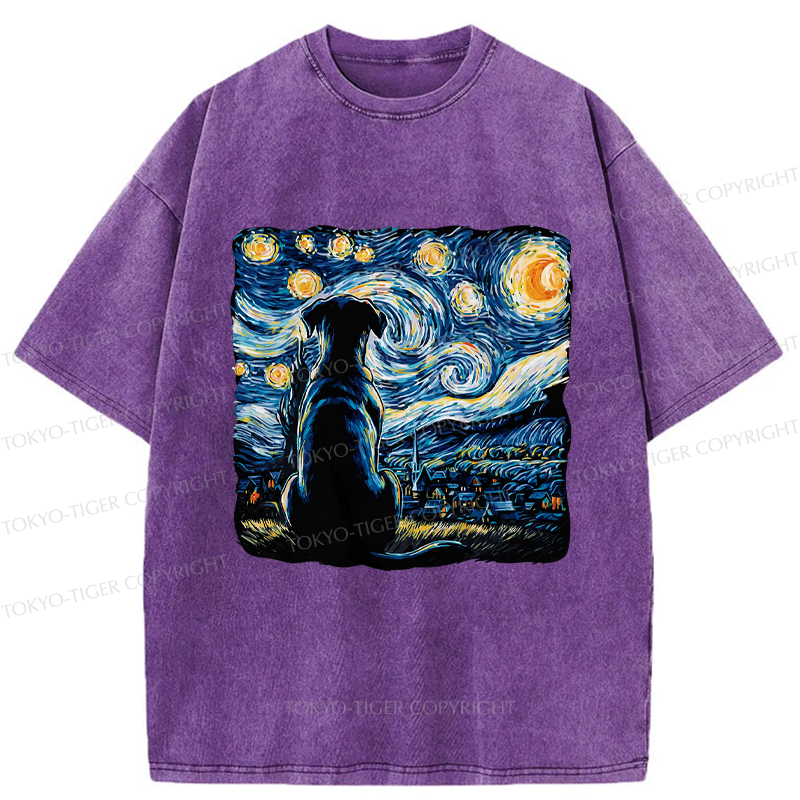 Kyoto-Lion Starry Night Dog Washed T-Shirt