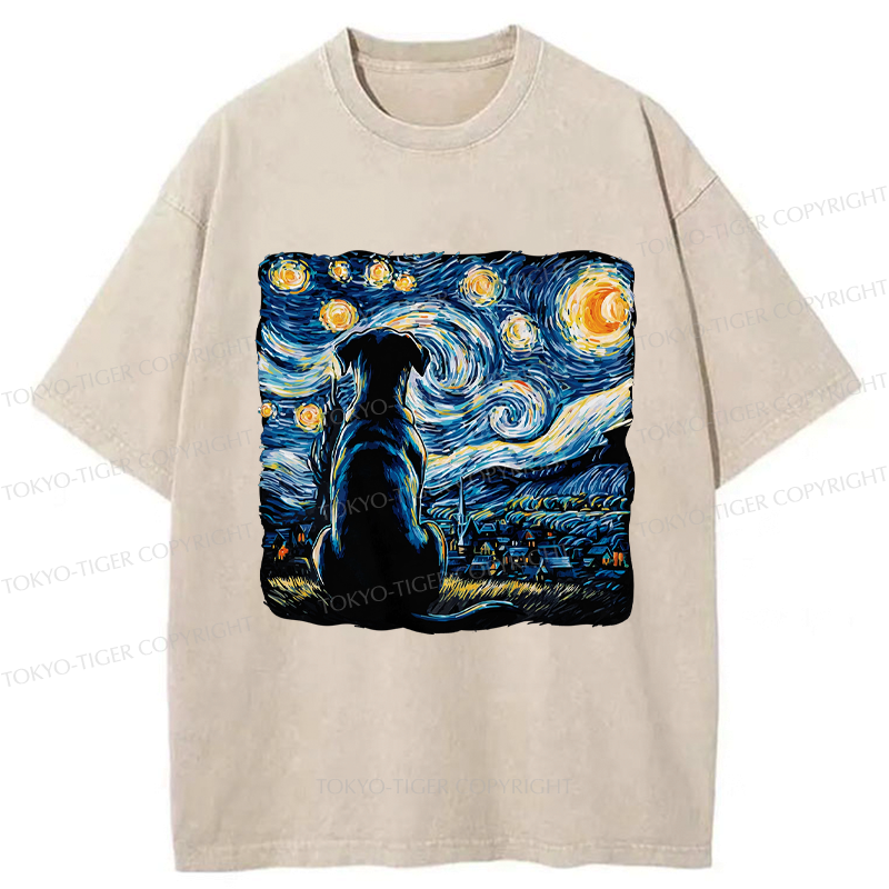 Kyoto-Lion Starry Night Dog Washed T-Shirt