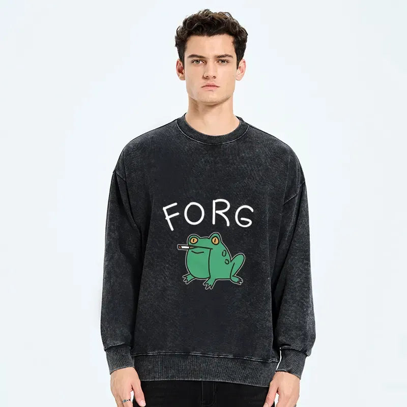 Unisex washed sweatshirt with frog design