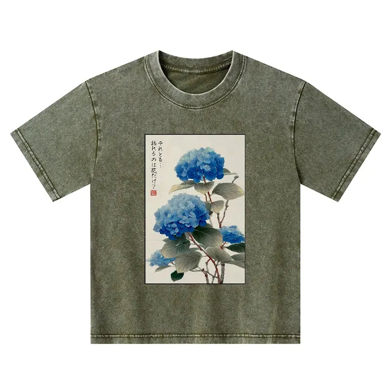 Kyoto-Lion Ukiyoe Hydrangeas: A Reflection of the Soul Kids Washed T-Shirt