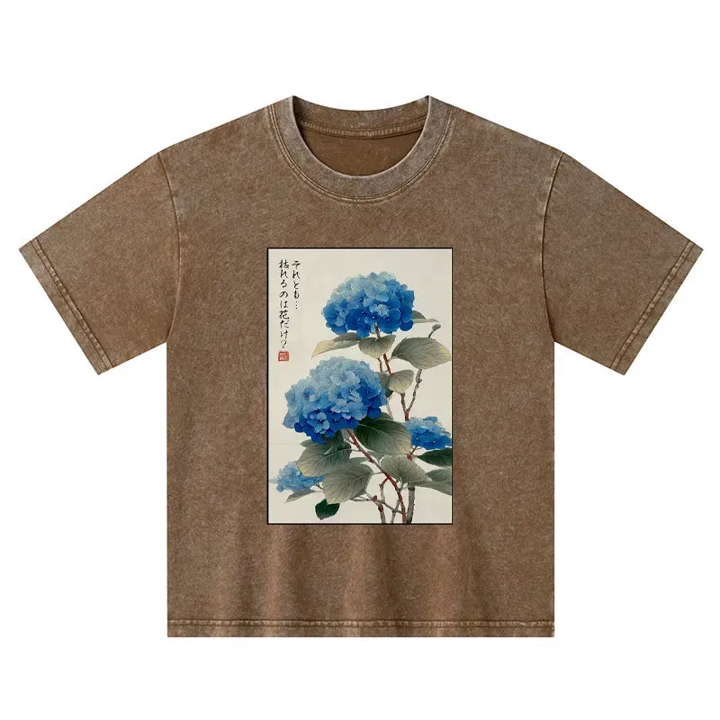 Kyoto-Lion Ukiyoe Hydrangeas: A Reflection of the Soul Kids Washed T-Shirt
