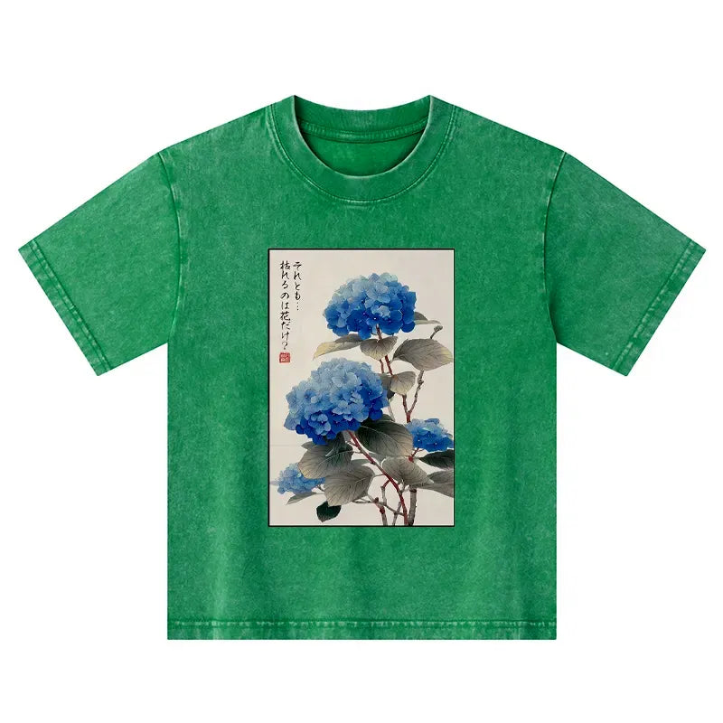 Vintage Woodblock Print Kids T-Shirt for Summer