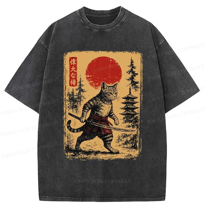 Unisex Samurai Cat T-Shirt for Summer