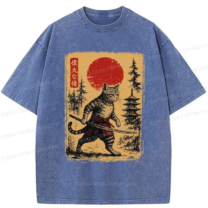 Unisex Samurai Cat T-Shirt for Summer