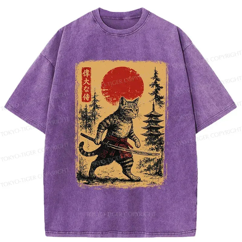 Unisex Samurai Cat T-Shirt for Summer