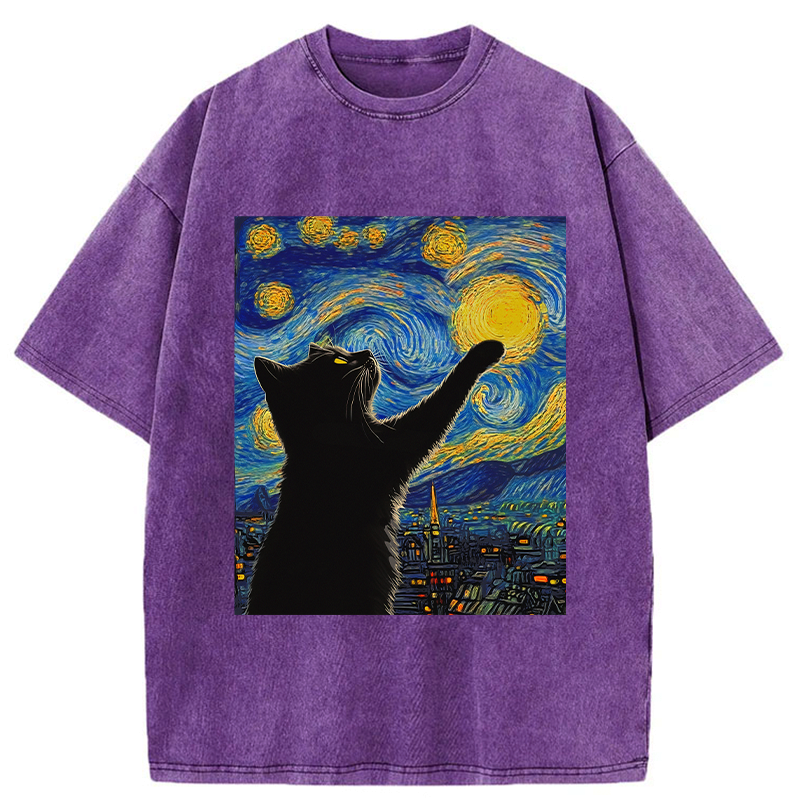 washed black cat tee for daily wear