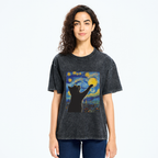japanese black cat touch moon t-shirt