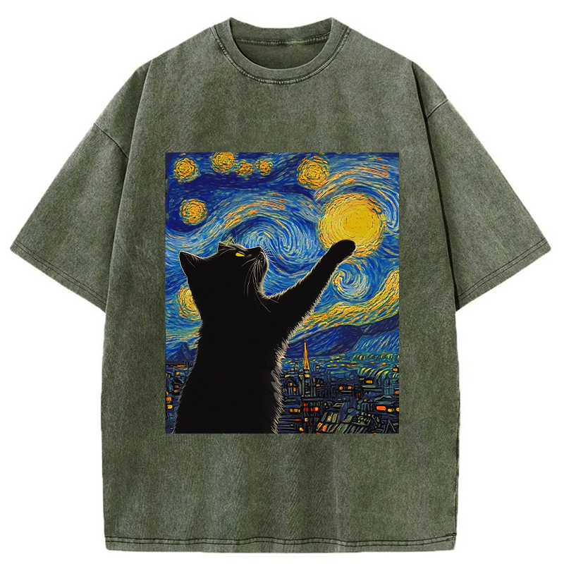 washed black cat tee for daily wear