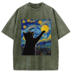 washed black cat tee for daily wear