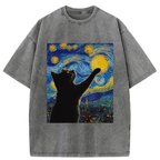 Kyoto-Lion Black Cat Touch The Moon Washed T-Shirt