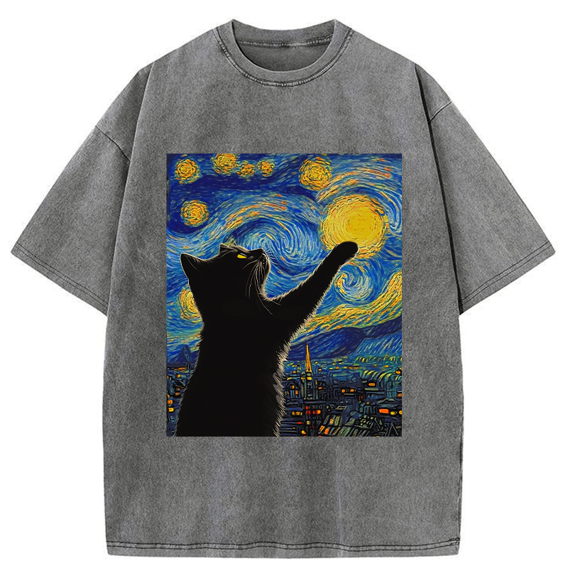 Kyoto-Lion Black Cat Touch The Moon Washed T-Shirt