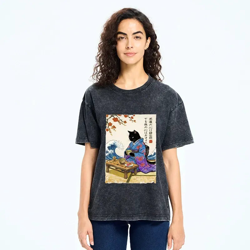 Japanese Black Cat Tea Ceremony T-Shirt