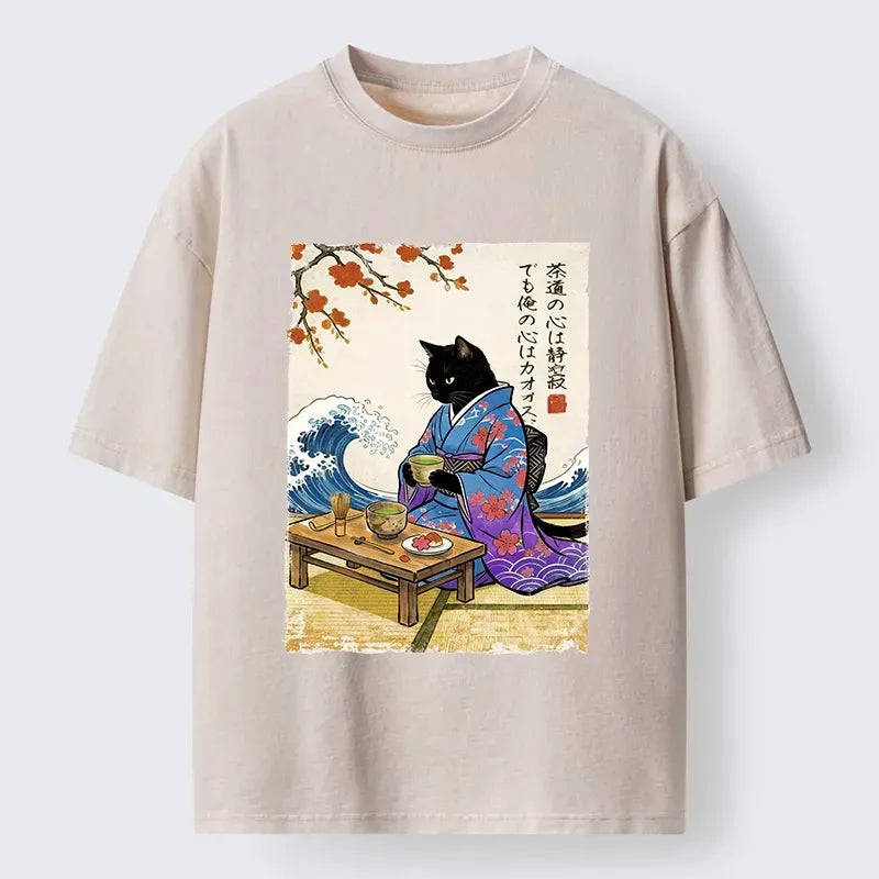 Japanese Black Cat Tea Ceremony T-Shirt
