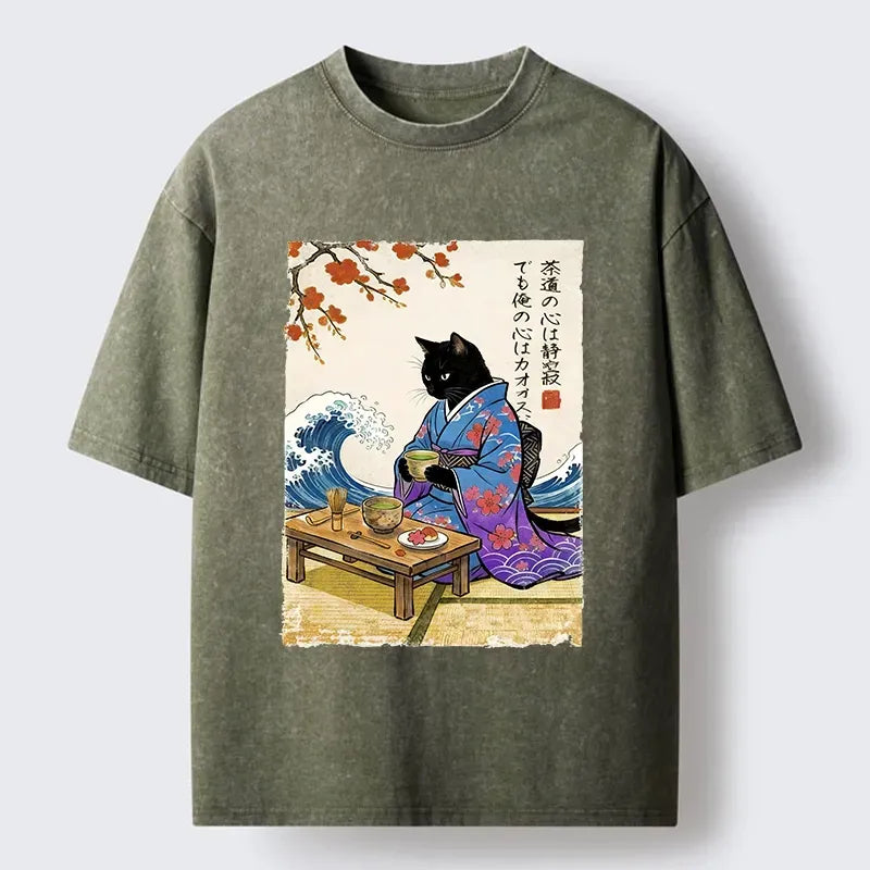 Japanese Black Cat Tea Ceremony T-Shirt