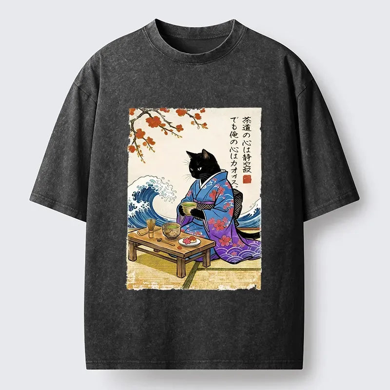 Japanese Black Cat Tea Ceremony T-Shirt