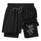 Kyoto-Lion Minimal Asian Ink Brush Gecko Vibe Training Shorts