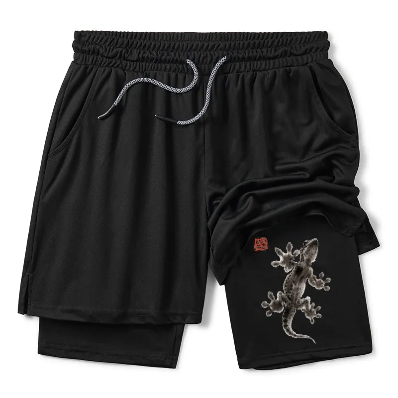 Kyoto-Lion Minimal Asian Ink Brush Gecko Vibe Training Shorts